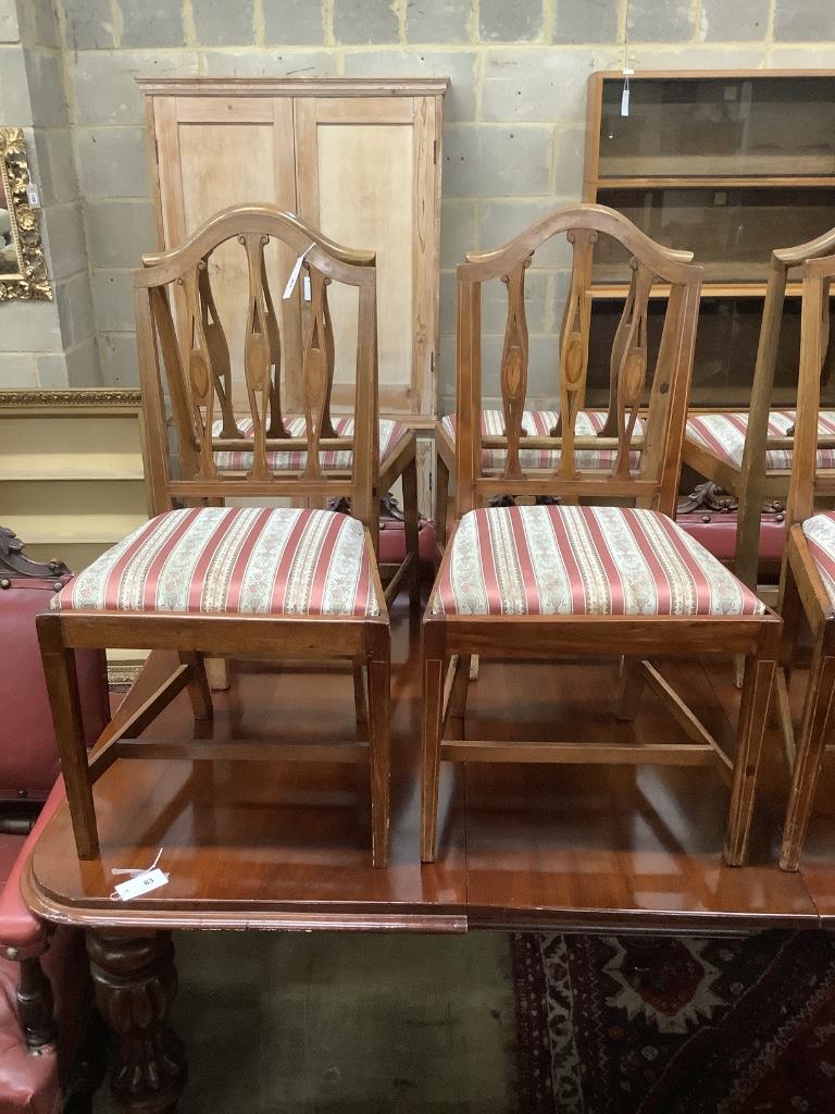 A set of six Edwardian Hepplewhite style inlaid dining chairs